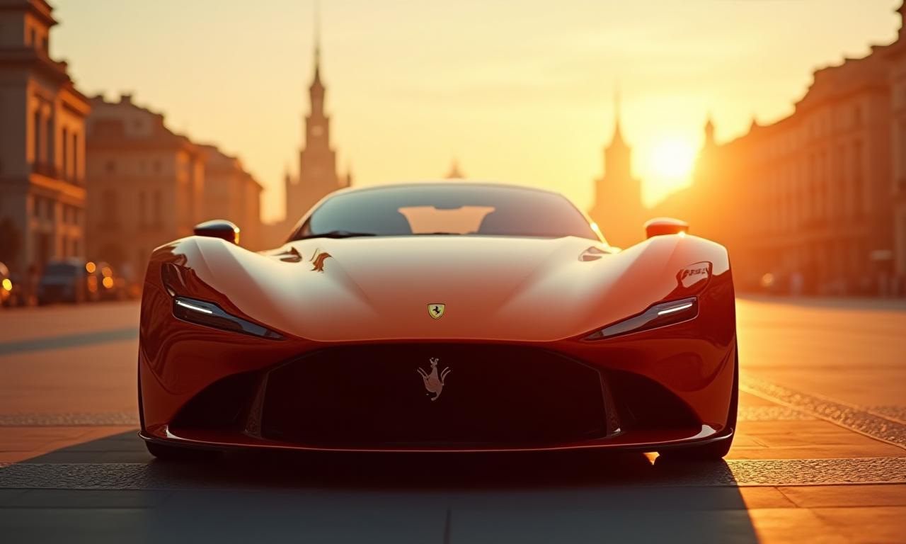 Auto sportiva splendente davanti allo skyline di Milano